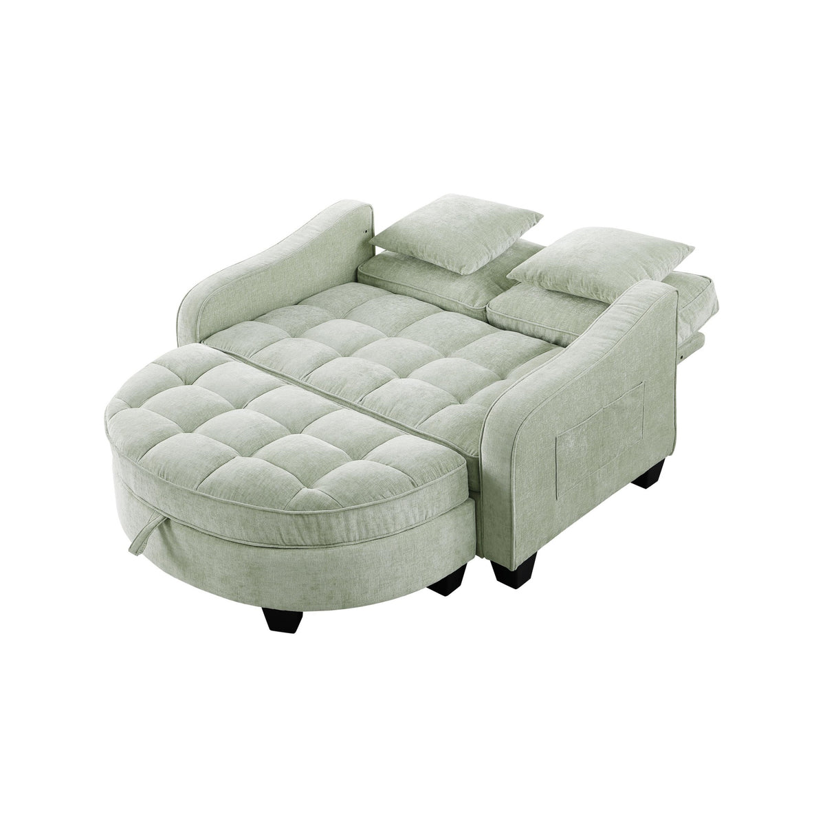 2-Seater Sofa Chaise Lounge with Irregular Curved Armrests, Ergonomic Backrest, Footrest with 2 Throw Pillows, 42.5" L x 32.5" W x 36.5" H, Cyan