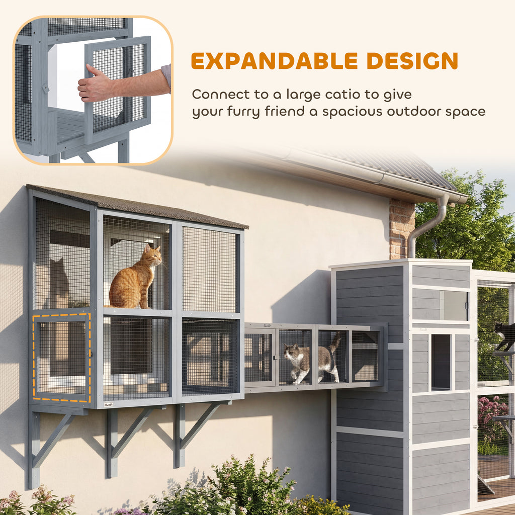 Catio Outdoor Cat Enclosure Outdoor Window Box Cat House with Waterproof Roof 39.4"L Gray