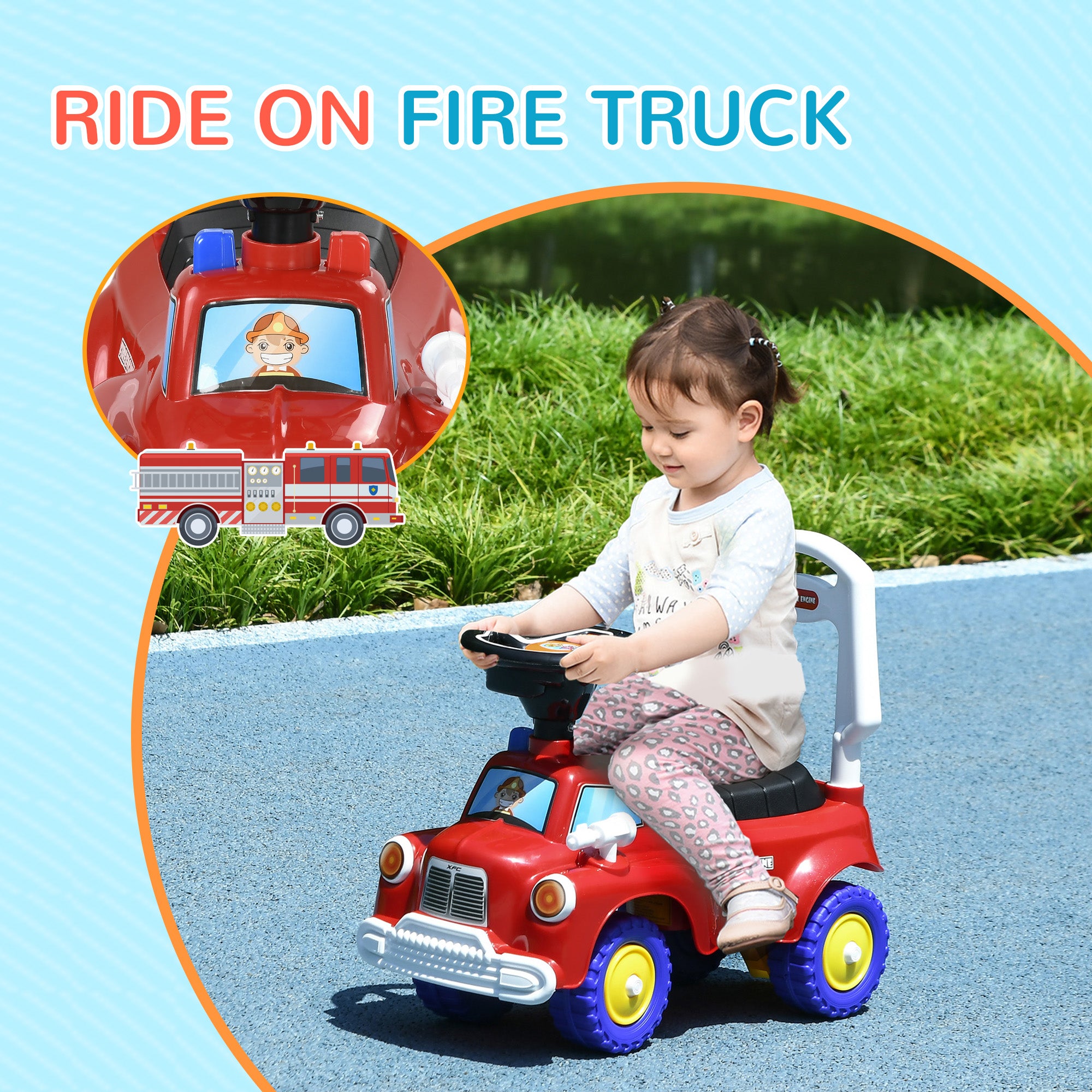 Toddler Ride on Fire Truck with Music, Horn, Under Seat Storage, for Kids 18-36 Months, Red
