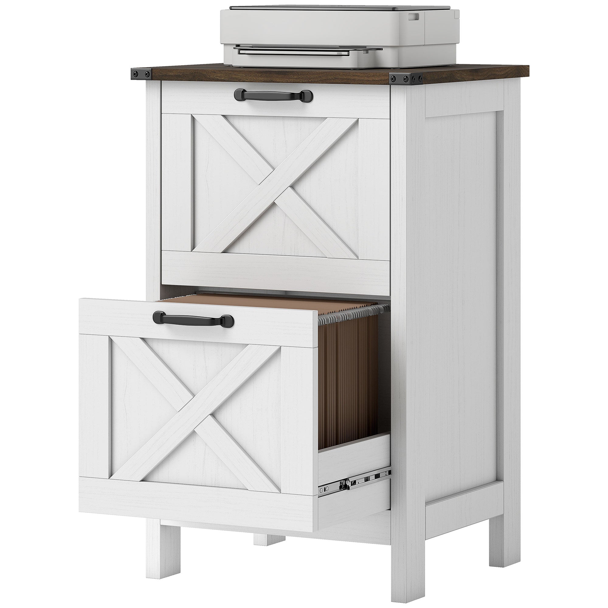 Vertical File Cabinet with 2 Drawers, Rustic Farmhouse Office Storage Cabinet for A4, Letter Size, Distressed White