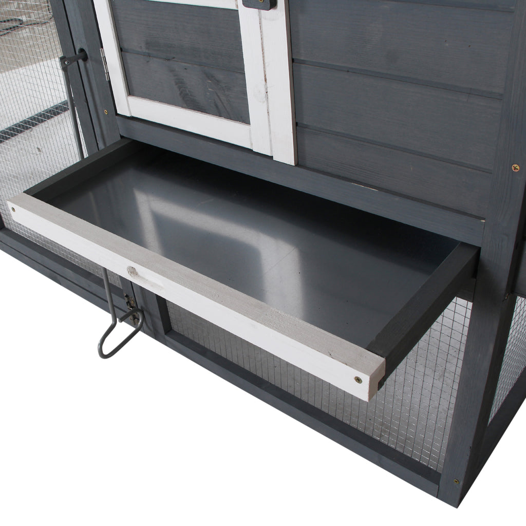 84" Wooden Chicken Coop, Hen House Outdoor with Run Nesting Box, Asphalt Roof, Removable Tray, Ramp, Poultry Cage for 2-3 Chickens, Gray