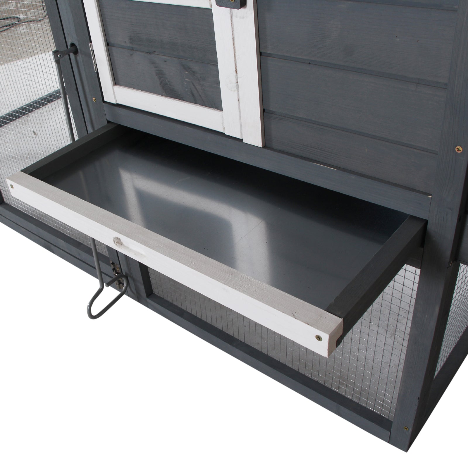 84" Wooden Chicken Coop, Hen House Outdoor with Run Nesting Box, Asphalt Roof, Removable Tray, Ramp, Poultry Cage for 2-3 Chickens, Gray