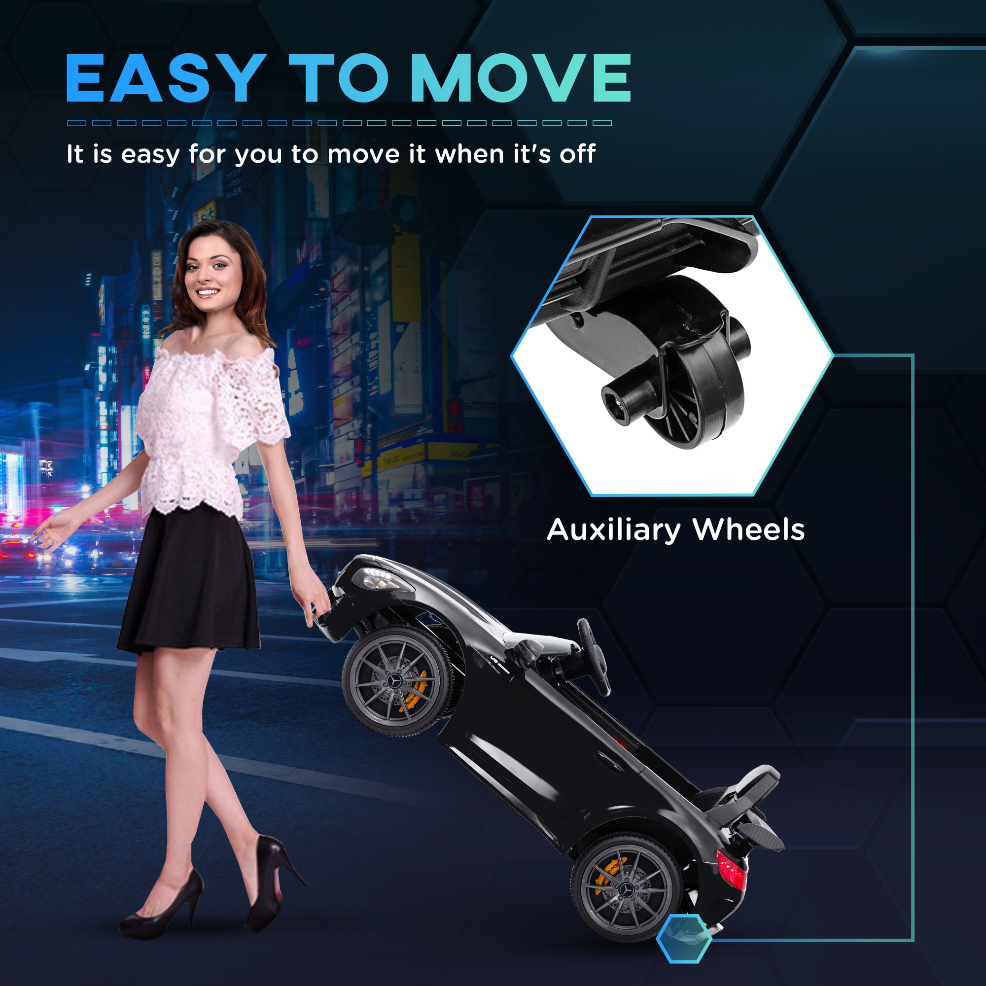AMG GTR Licensed 12V Battery Powered Kids Electric Car w/ Remote Control & Soft Start, Black