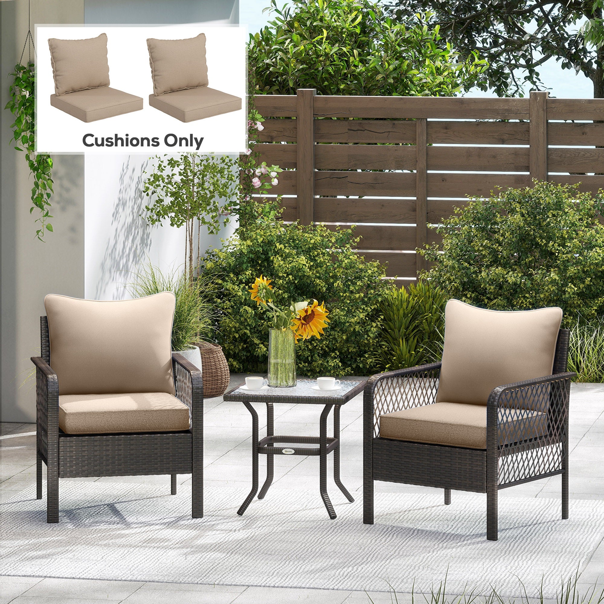 Patio Chair Cushions Set of 2 with Seat & Backrest, Fade Resistant Seat Replacement Cushion Set, Beige