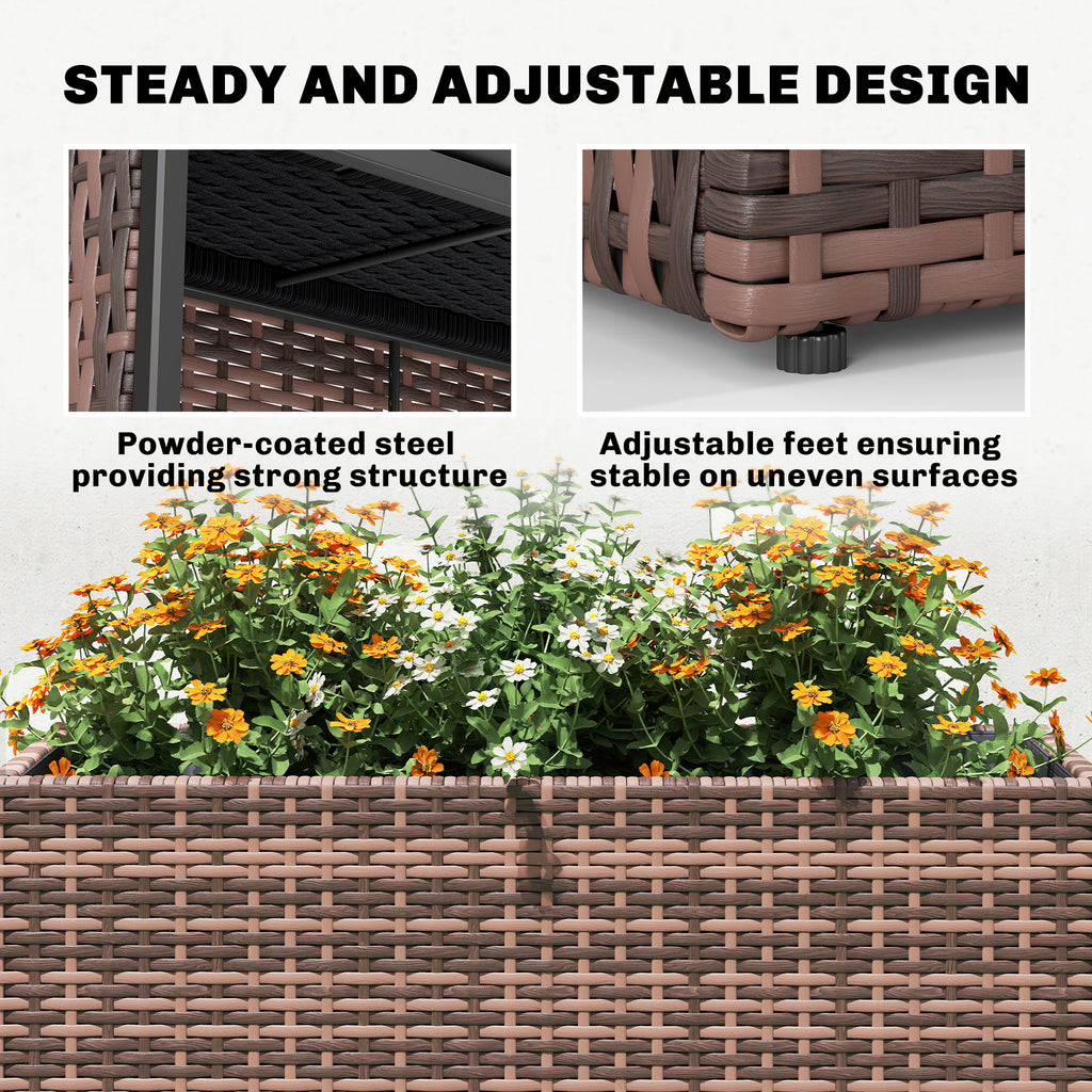 Tall Rectangular Planter with Removable Liner, Holes, PE Wicker Large Planter Box for Indoor Outdoor Plants, Brown