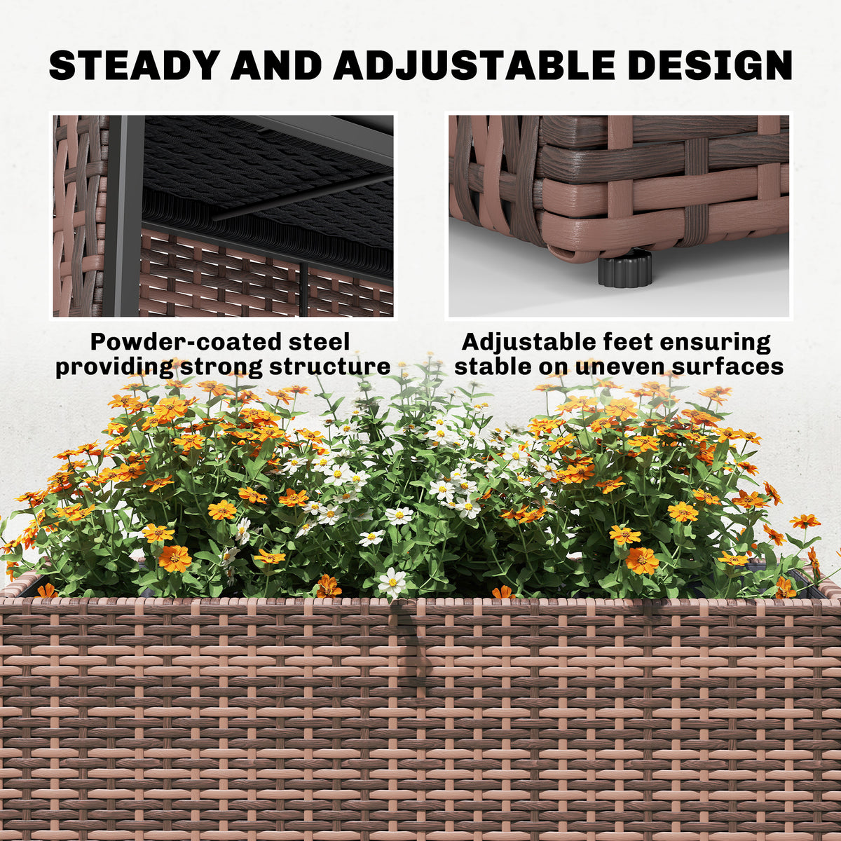 Tall Rectangular Planter with Removable Liner, Holes, PE Wicker Large Planter Box for Indoor Outdoor Plants, Brown