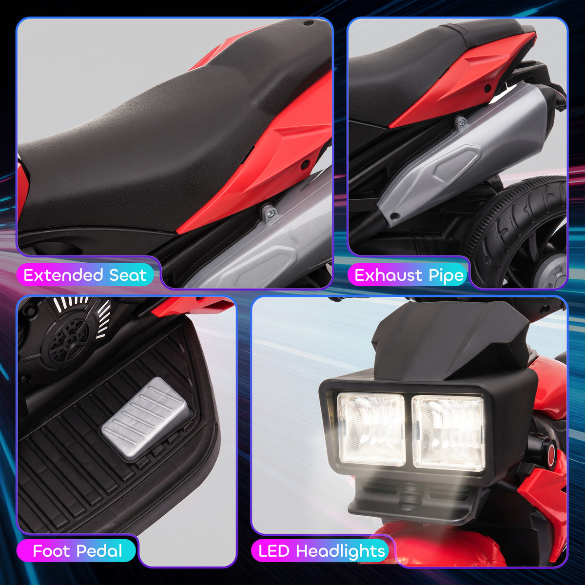 6V Kids Motorcycle, Battery-Operated Mini Electric Motorbike with Forward/Reverse Switch, Horn, Red
