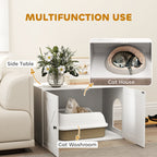 Cat Litter Box Enclosure with Barn Door, Cat Hole, 31.5" x 21" x 20", White