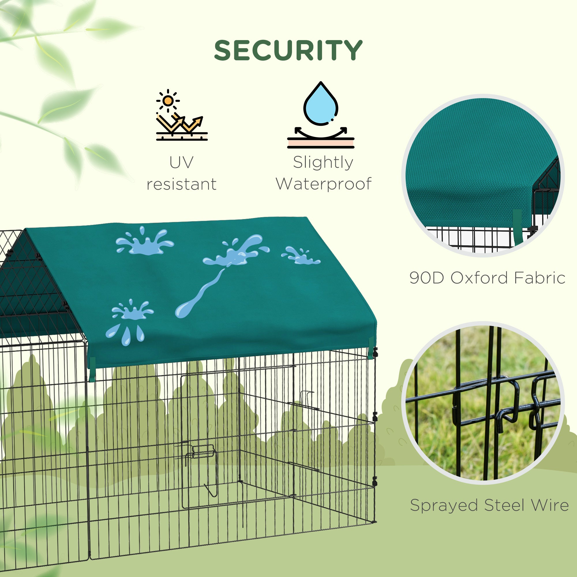 87" Small Animal Playpen with with Roof for Rabbits, Chicken, Chinchillas for Indoor/Outdoor Use, Green