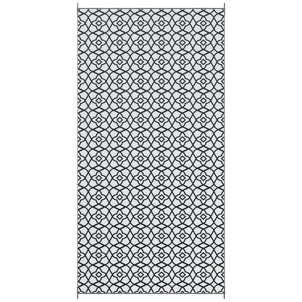 Reversible Outdoor Rug Carpet RV Camping Rugs with Carry Bag, 9' x 18', Black & White Clover