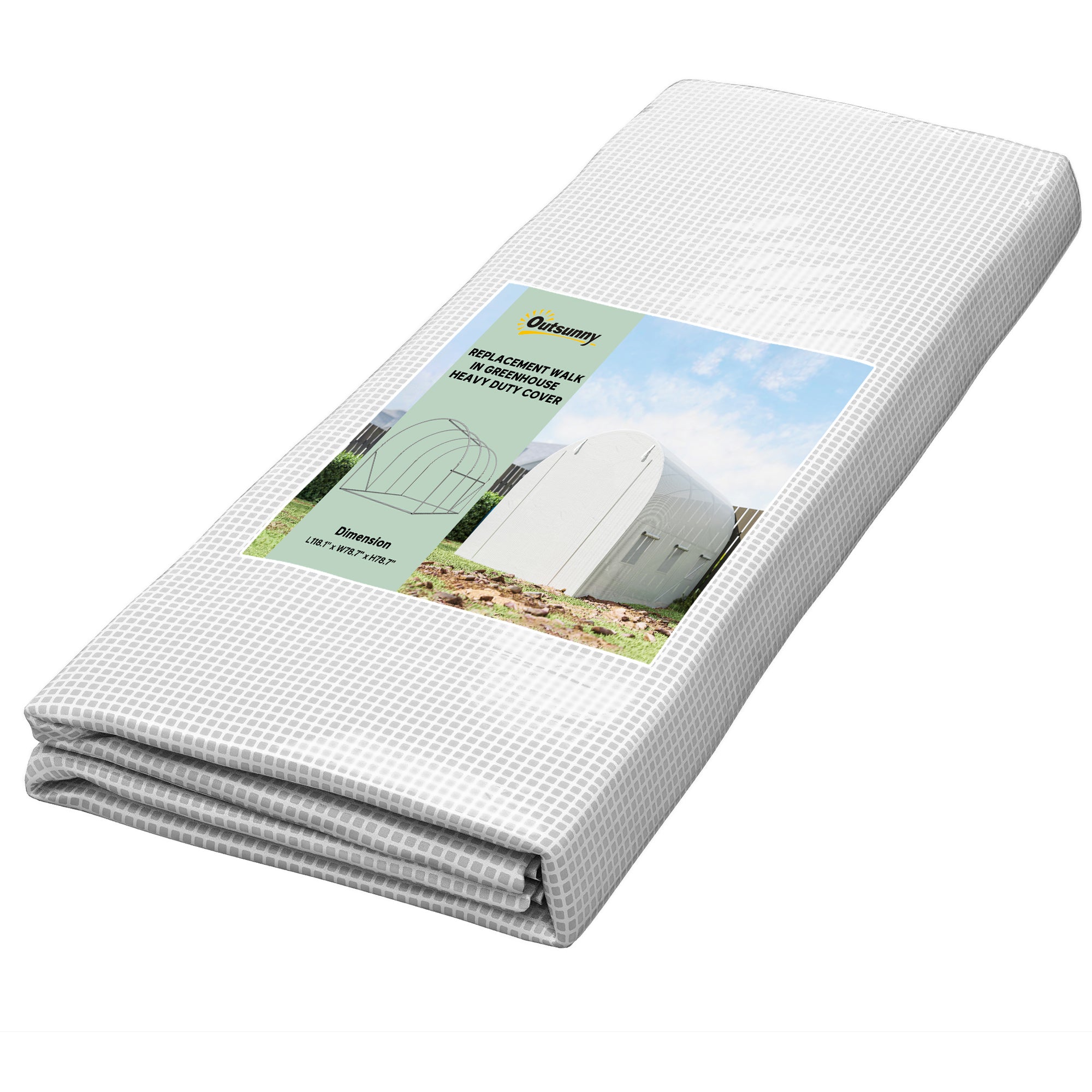 9.8' x 6.6' x 6.6' Plastic Greenhouse Cover Replacement, Heavy Duty Waterproof Tarp for Hoop House, Sheeting with 6 Windows, Door & Reinforcement Grid, White