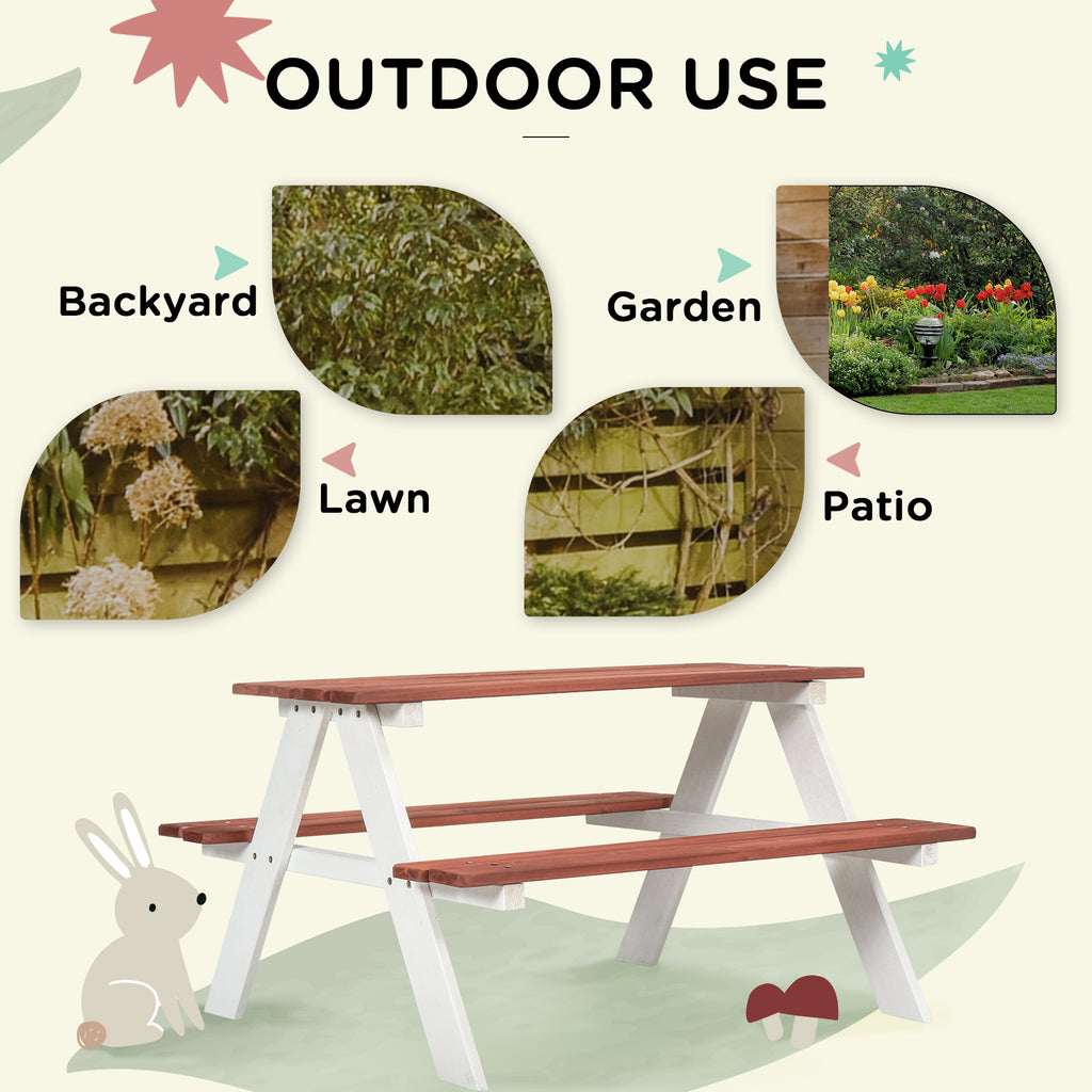 Kids Picnic Table Set, Wooden Table & Bench Set, Kids Patio Furniture Outdoor Toys for Garden, Backyard, Aged 3-8 Years Old, Brown