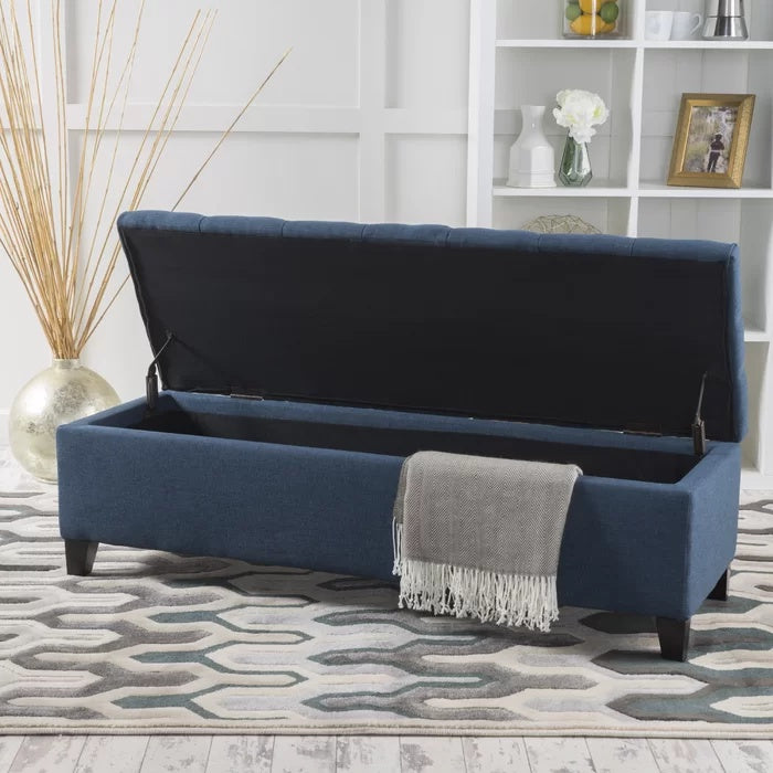 Storage Ottoman with Contemporary Design, Upholstered Seating, Versatile Storage Bench, 51" L x 17.5" W x 17" H, Navy Blue