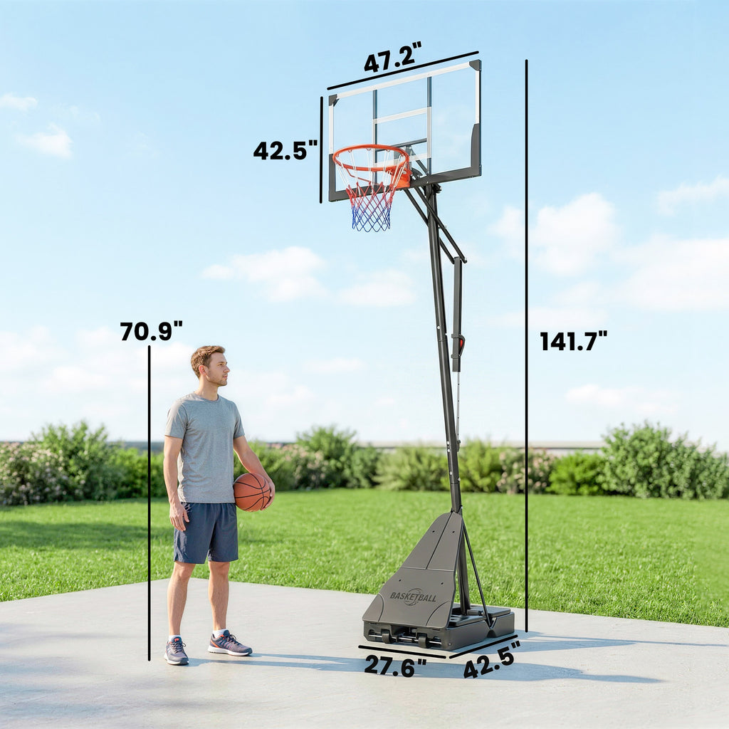 Portable Basketball Hoop Outdoor, 8-10ft Adjustable Basketball Goal, 47 Inch Shatterproof Backboard, Action Grip