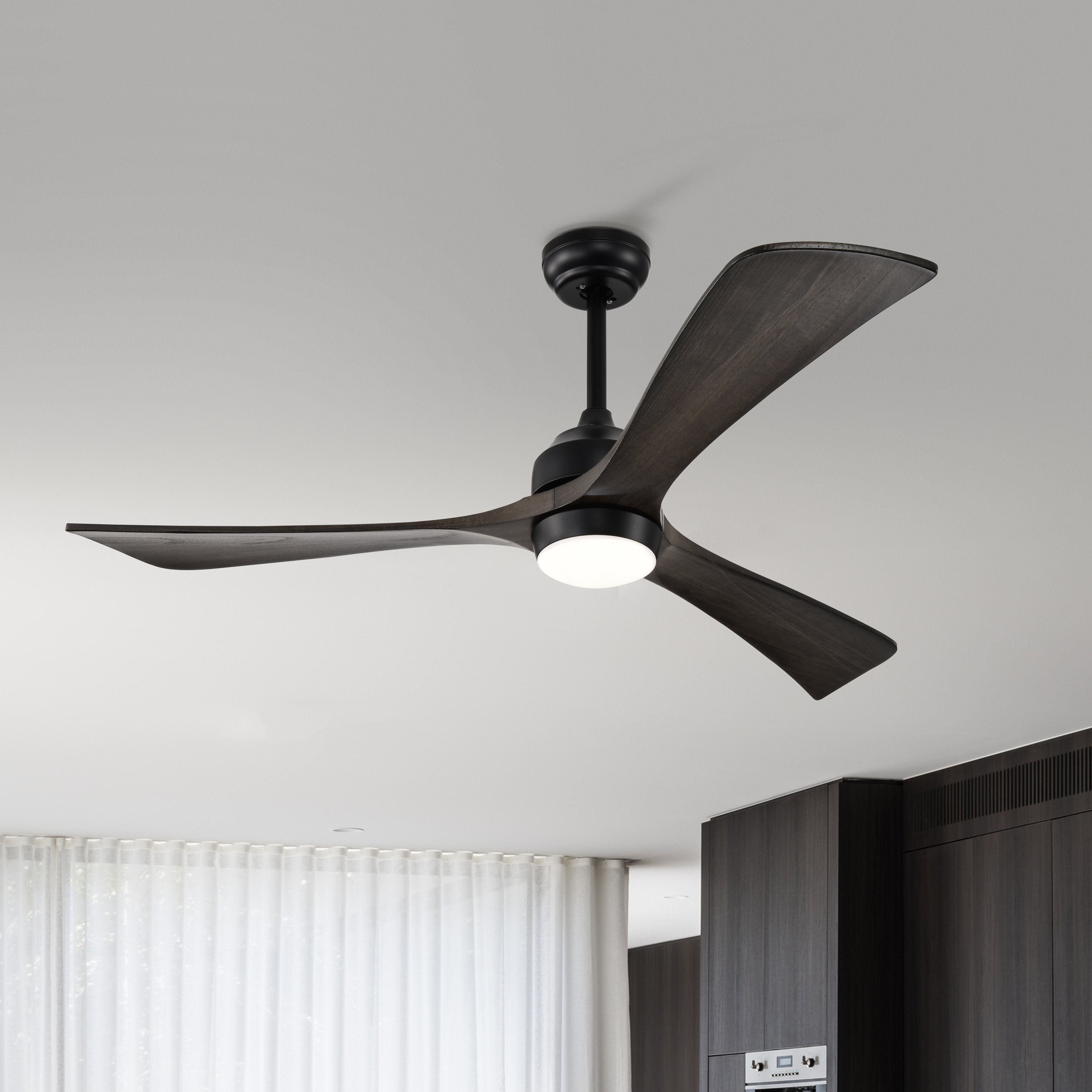 52" Ceiling Fan with Lights and Remote Control, Quiet DC Motor, 3 Blades, 6 Speed Levels, Reversible, for Indoor Patio, Living Room, Bedroom, Office, Matte Black