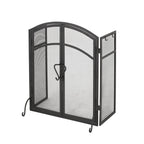 Iron Folding Fireplace Screen with Doors and 4-Piece Tool Set, Matte Finish, 50.5" x 5.5" x 32", Matte Black