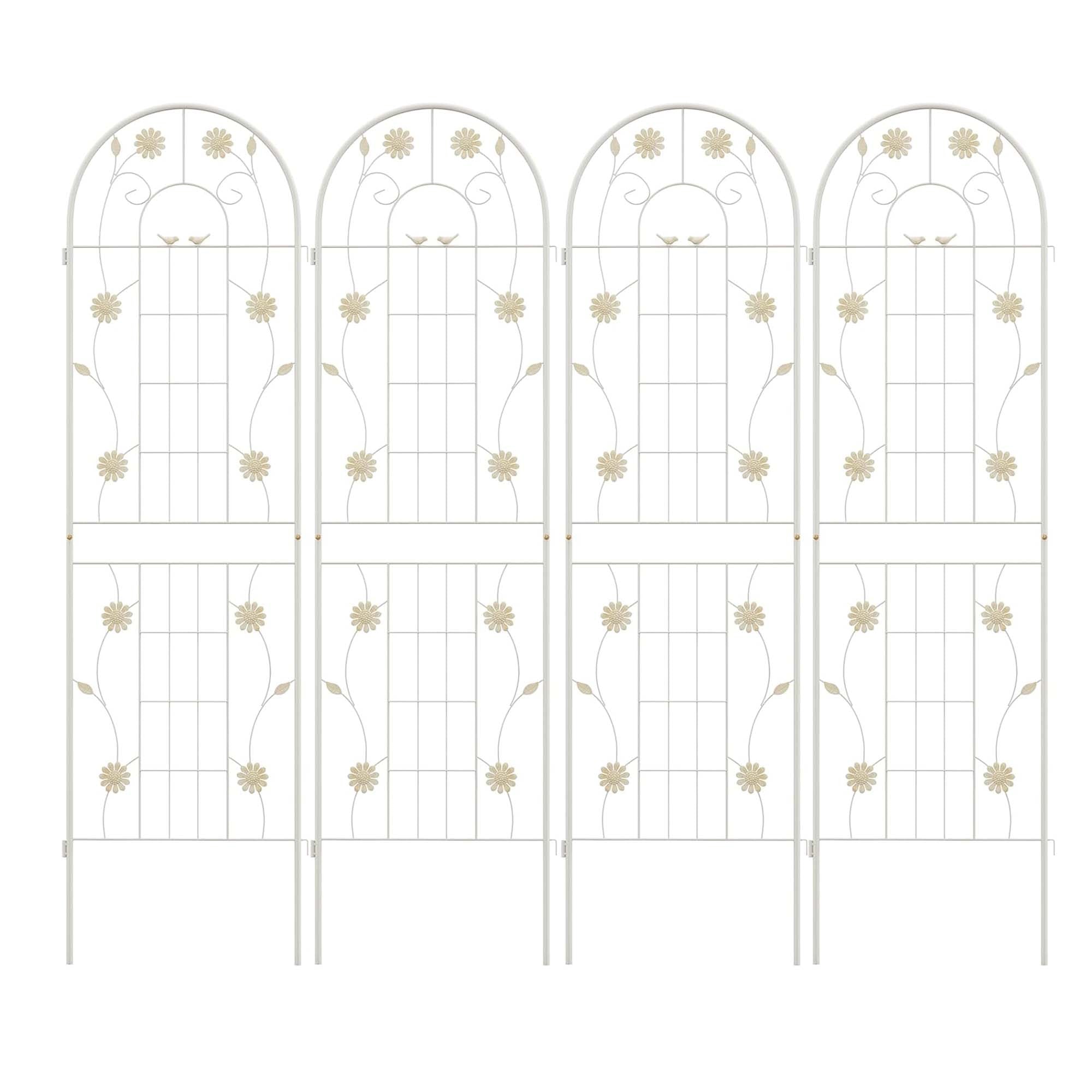 4 Pack Rustproof Metal Garden Trellis for Climbing Plant Support, Outdoor Flower Trellis, Easy Assembly, Cream White