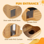 2-story Cat House Outdoor, Weatherproof Wooden Cat Enclosure for Feral Cats with Escape Door, Openable Roof, Jumping Platforms, Natural