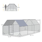 9.2' x 18.7' x 6.4' Large Chicken Coop Metal Chicken Run with Waterproof and Anti-UV Cover, Flat Shaped Walk in Fence Cage Hen House for Outdoor and Yard Farm Use, 1" Tube Diameter
