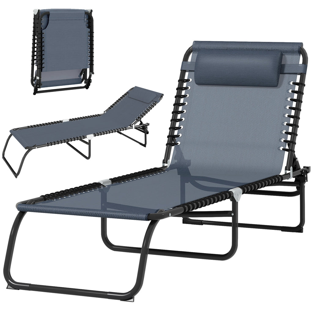 Folding Chaise Lounge Pool Chair with 4-Position Reclining Back, Breathable Mesh & Bungee Seat, Gray