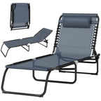 Folding Chaise Lounge Pool Chair with 4-Position Reclining Back, Breathable Mesh & Bungee Seat, Gray