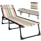 Folding Chaise Lounge Pool Chair with 4-Position Reclining Back, Pillow, Breathable Mesh & Bungee Seat, Rainbow Striped