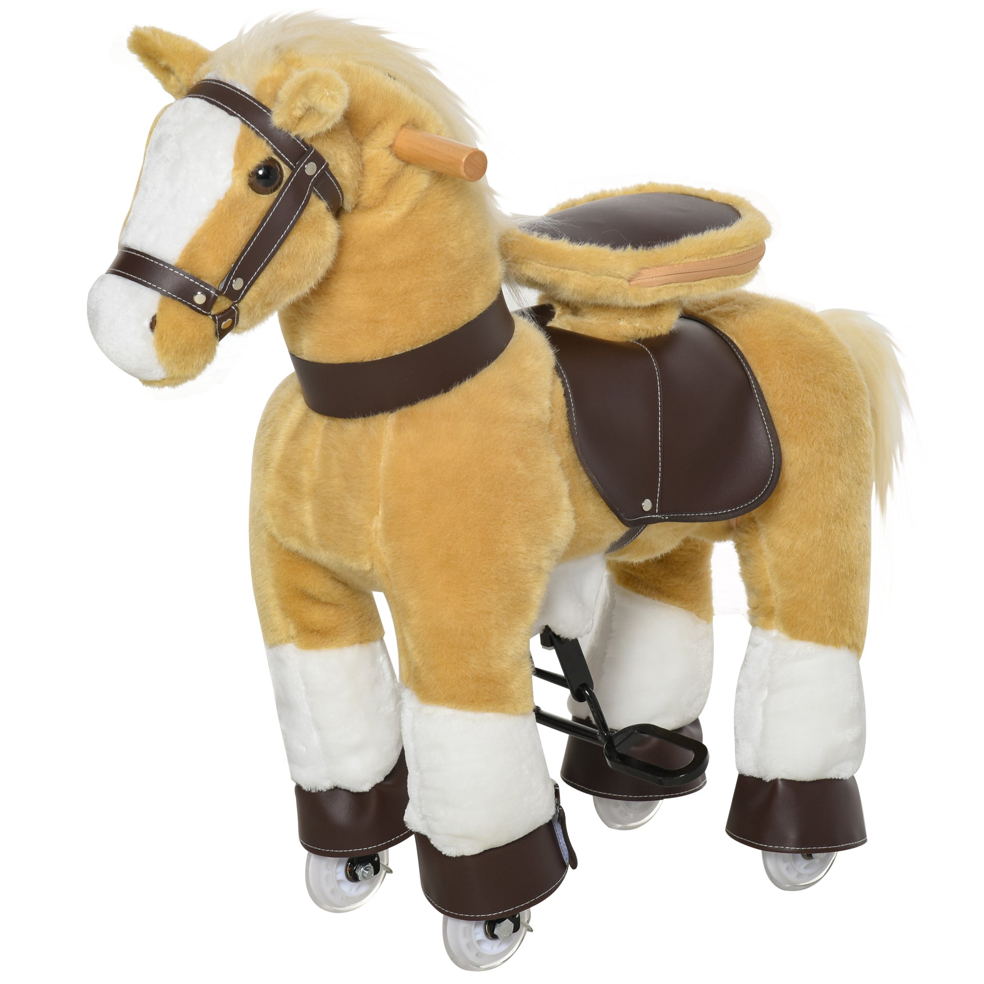 Ride on Horse, Plush Walking Horse Toy, Kids Riding Chair with Wheels for Kids 3-9 Years, Light Brown