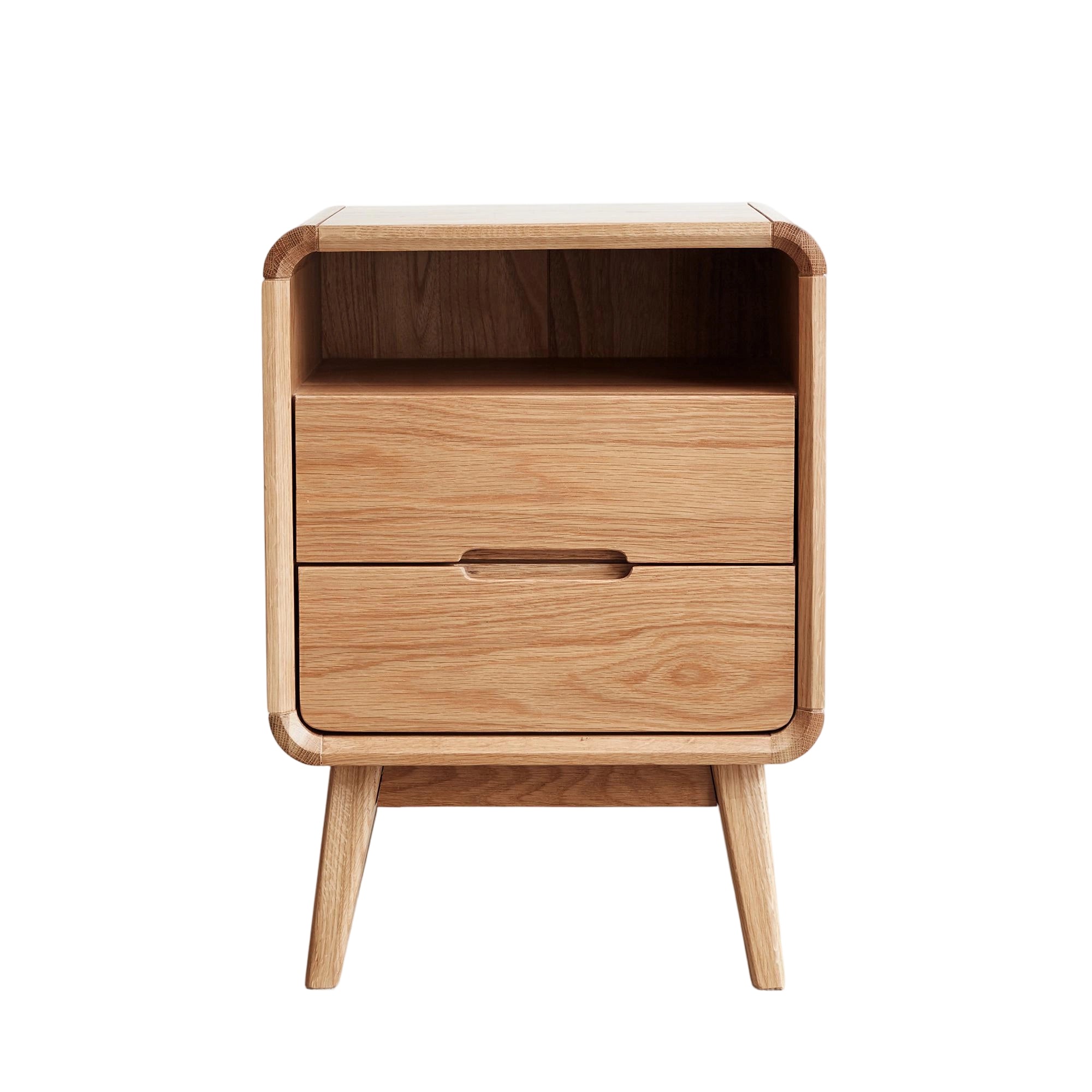 Solid Nightstand with Open Shelf & Cable Management Hole, Modern Bedside Cabinet for Compact Rooms, 16.5″ L x 13.5″ W x 23″ H, Natural