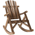 Outdoor Wooden Rocking Chair, Single-Person Adirondack Rocking Patio Chair with Rustic High Back, Slatted Seat and Backrest for Indoor, Backyard, Garden, Carbonized