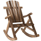 Outdoor Wooden Rocking Chair, Single-Person Adirondack Rocking Patio Chair with Rustic High Back, Slatted Seat and Backrest for Indoor, Backyard, Garden, Carbonized
