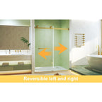 Frameless Double Sliding Shower Door with Silent Rollers, Bathroom Door with Square Tube Track, 60" L x 0.5" W x 74" H, Brushed Gold