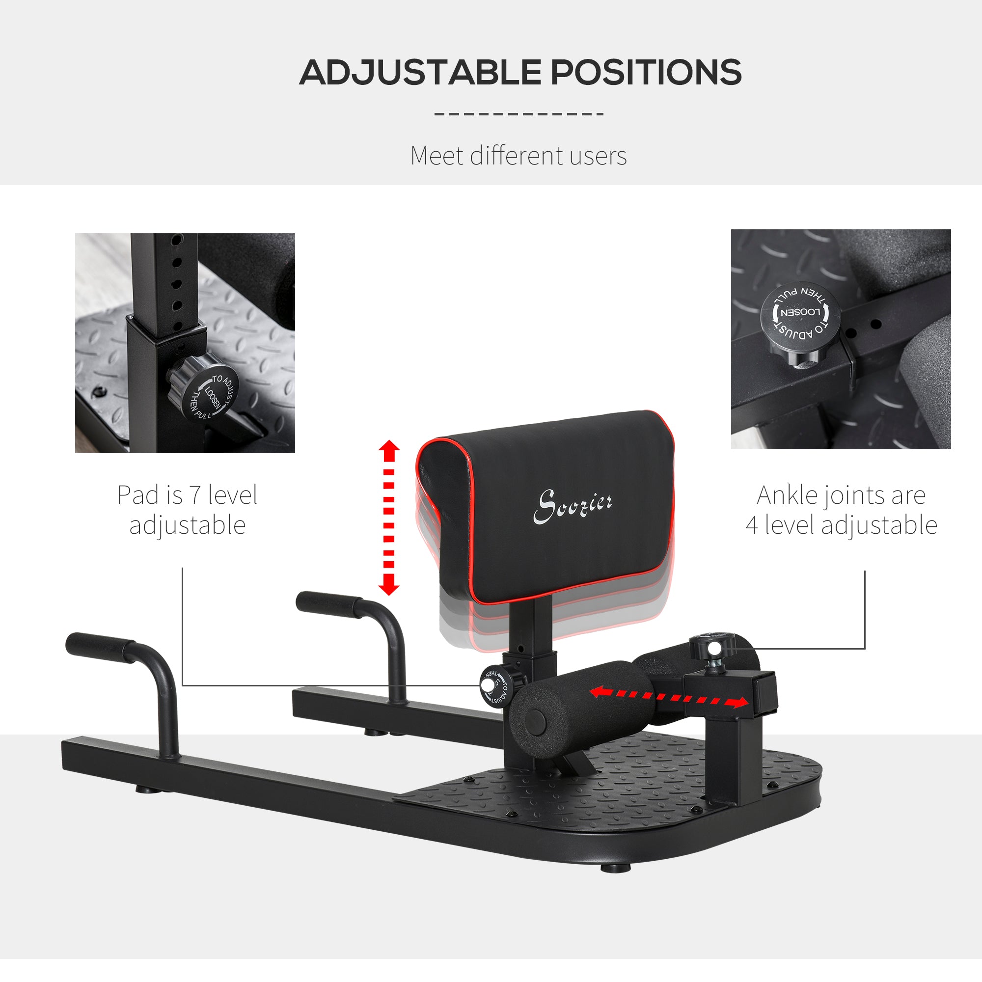 3 in 1 Padded Push Up Sit Up Squat Machine Home Gym Fitness Equipment, Black