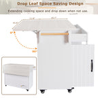 Kitchen Island with Trash Can Storage, Drop Leaf, Spice and Towel Rack, Adjustable Shelf, Utility Cart on Wheels, 51" L x 31.5" W x 35" H, White