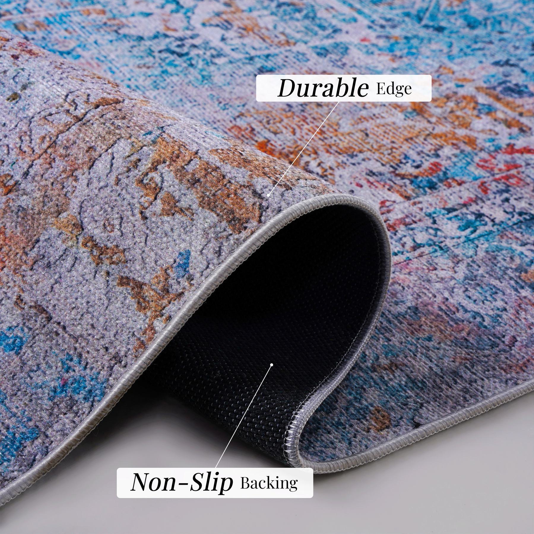 2x10 Low-Pile Non-Slip Non-Shedding Washable Area Rug, Kid and Pet Friendly, Foldable for Living Room, Bedroom, Dining Room, Multicolor