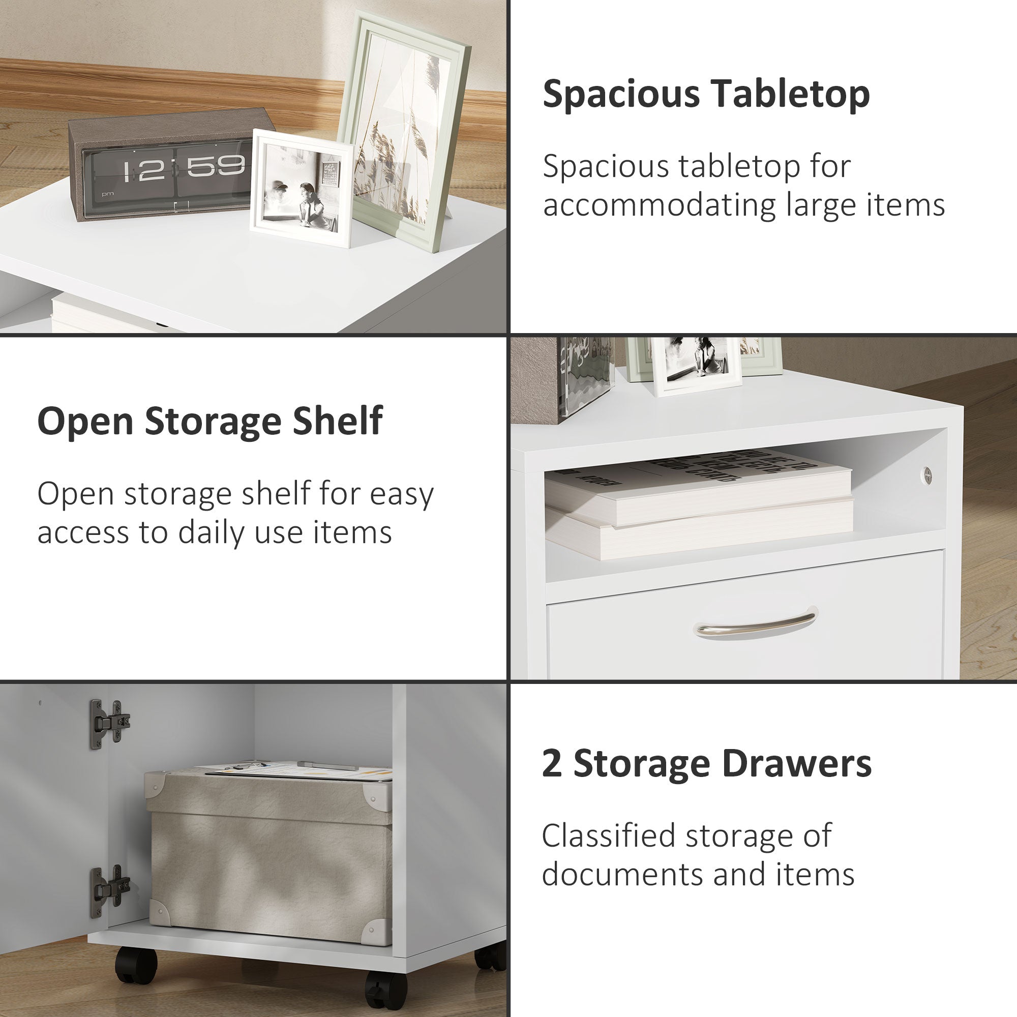 Mobile Storage Cabinet Organizer with Drawer and Cabinet, Printer Stand with Castors, White