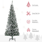 6ft Flocked Christmas Tree, Pencil Artificial Xmas Tree with Faux Snow, Dense Branches, Foldable Metal Base for Indoor Holiday Decor
