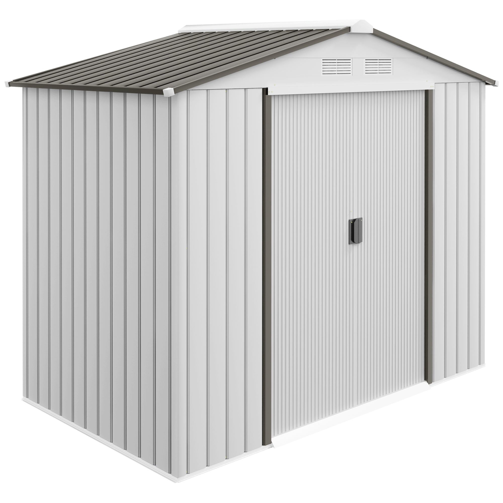7x4 Garden Shed, Storage Shed with 4 Vents & 2 Sliding Doors, Garden Tool House for Backyard, Patio, Garage, Lawn,White