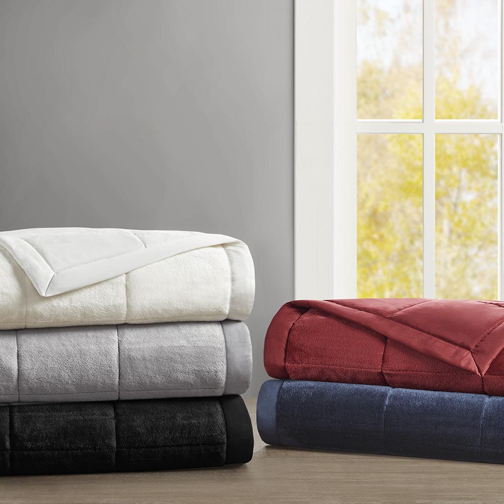 Reversible Smart Temperature Down Alternative Blanket with Plush to Microfiber, OEKO-TEX Certified, for Any Season, 90" L x 90" W x 0.25" H, Ivory