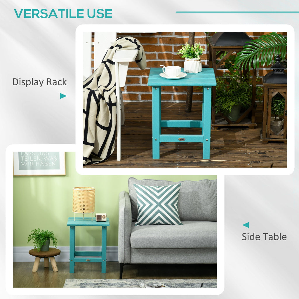 Patio Side Table, 15" Square Outdoor End Table, HDPE Plastic Tea Table for Adirondack Chair, Backyard or Lawn, Green