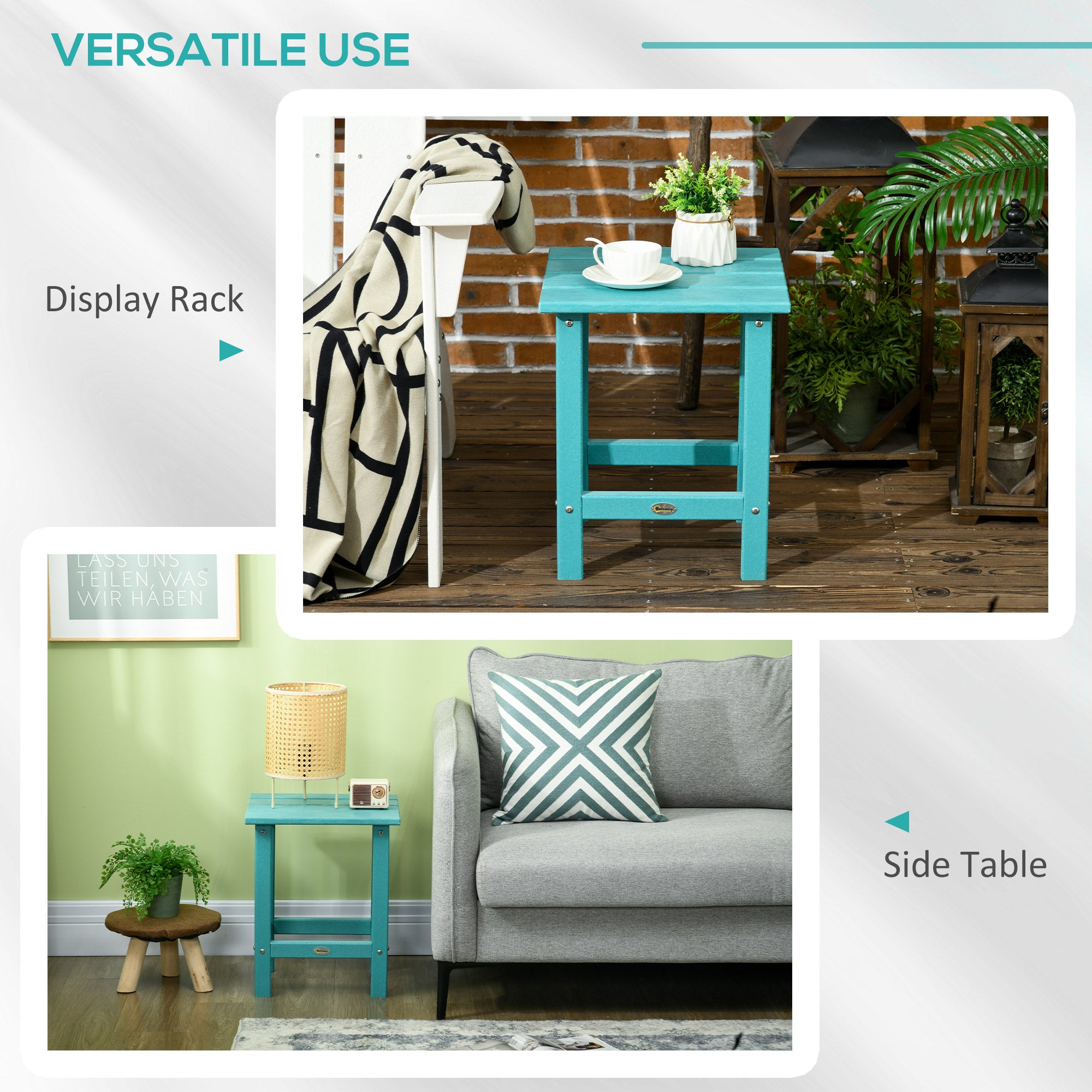 Patio Side Table, 15" Square Outdoor End Table, HDPE Plastic Tea Table for Adirondack Chair, Backyard or Lawn, Green