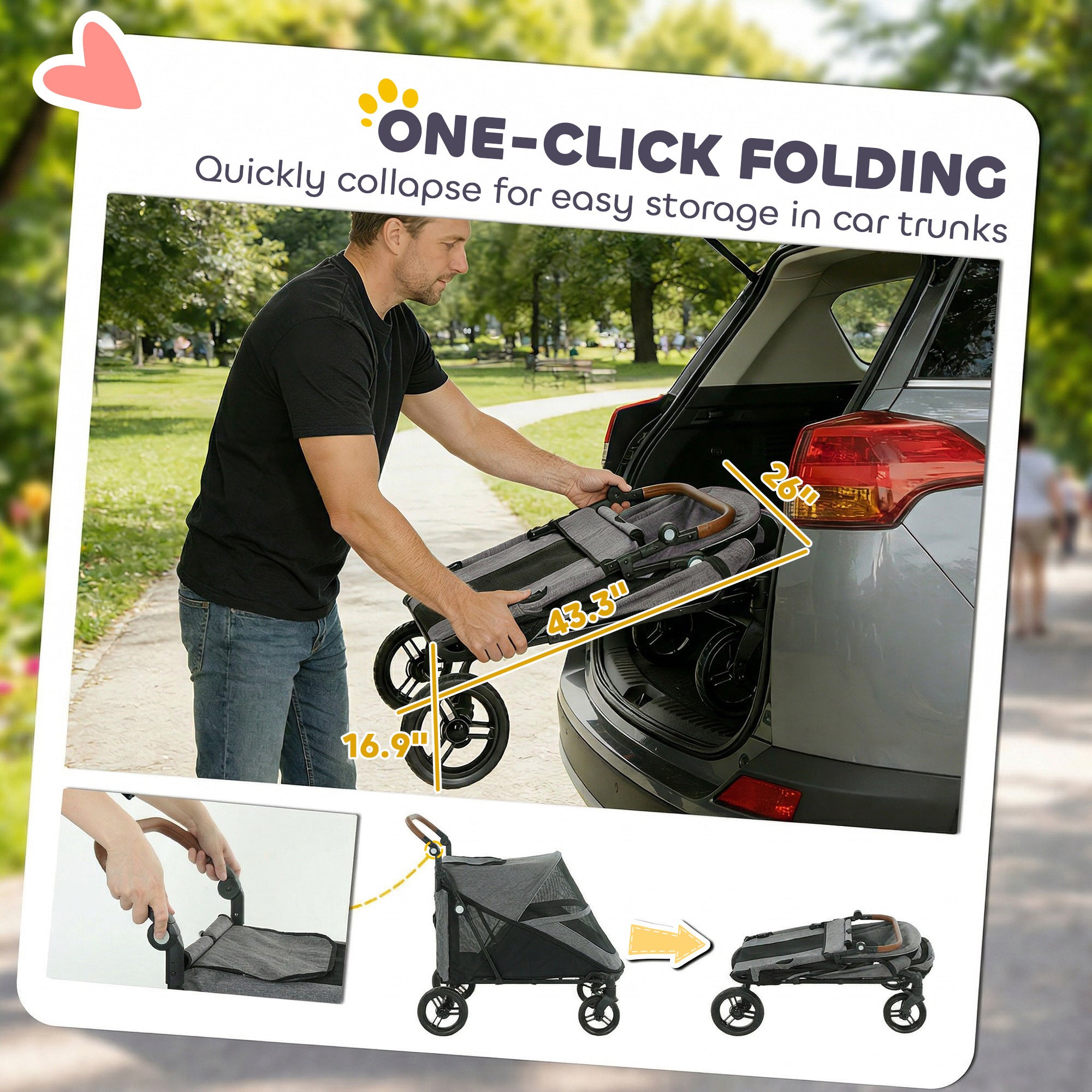 Dog Stroller for Large Dogs Up to 66 LBS with All-Terrain Spring Suspension, 8-Position Adjustable Handle, Gray