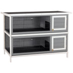 54" 2-Story Large Rabbit Hutch Bunny Cage Wooden Pet House Small Animal Habitat with Lockable Doors, No Leak Tray and waterproof Roof for Rabbits, Chickens, Ducks, Outdoor/Indoor Dark Gray