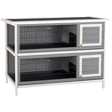 54" 2-Story Large Rabbit Hutch Bunny Cage Wooden Pet House Small Animal Habitat with Lockable Doors, No Leak Tray and waterproof Roof for Rabbits, Chickens, Ducks, Outdoor/Indoor Dark Gray