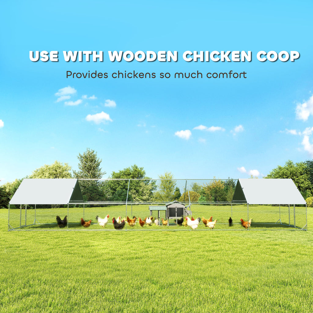 Large Chicken Coop with Waterproof and Anti-UV Cover, Spire Shaped for Outdoor and Yard Farm Use, 33' x 10' x 6.4'