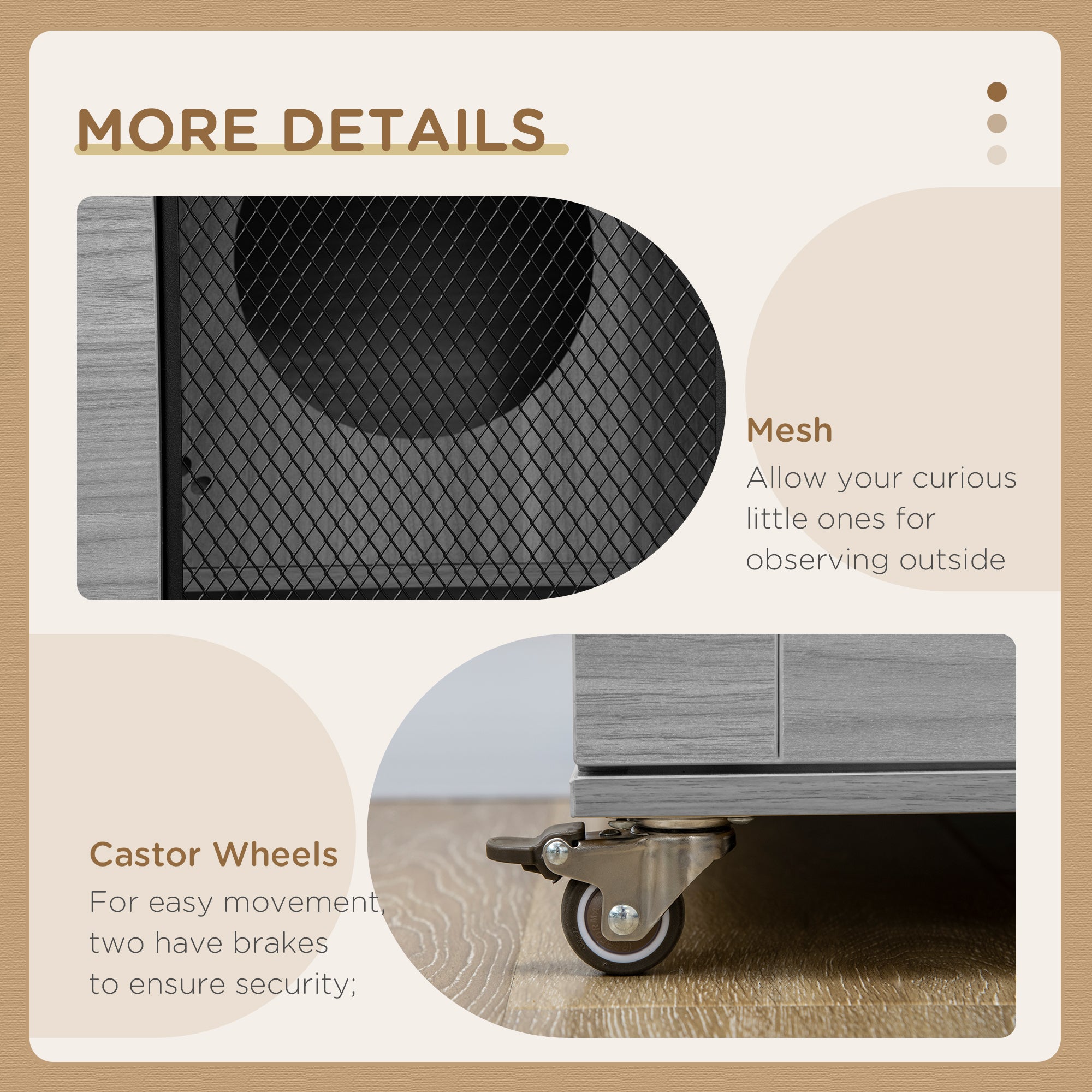 Cat Tree House with Scratching Post and Wheels, Gray