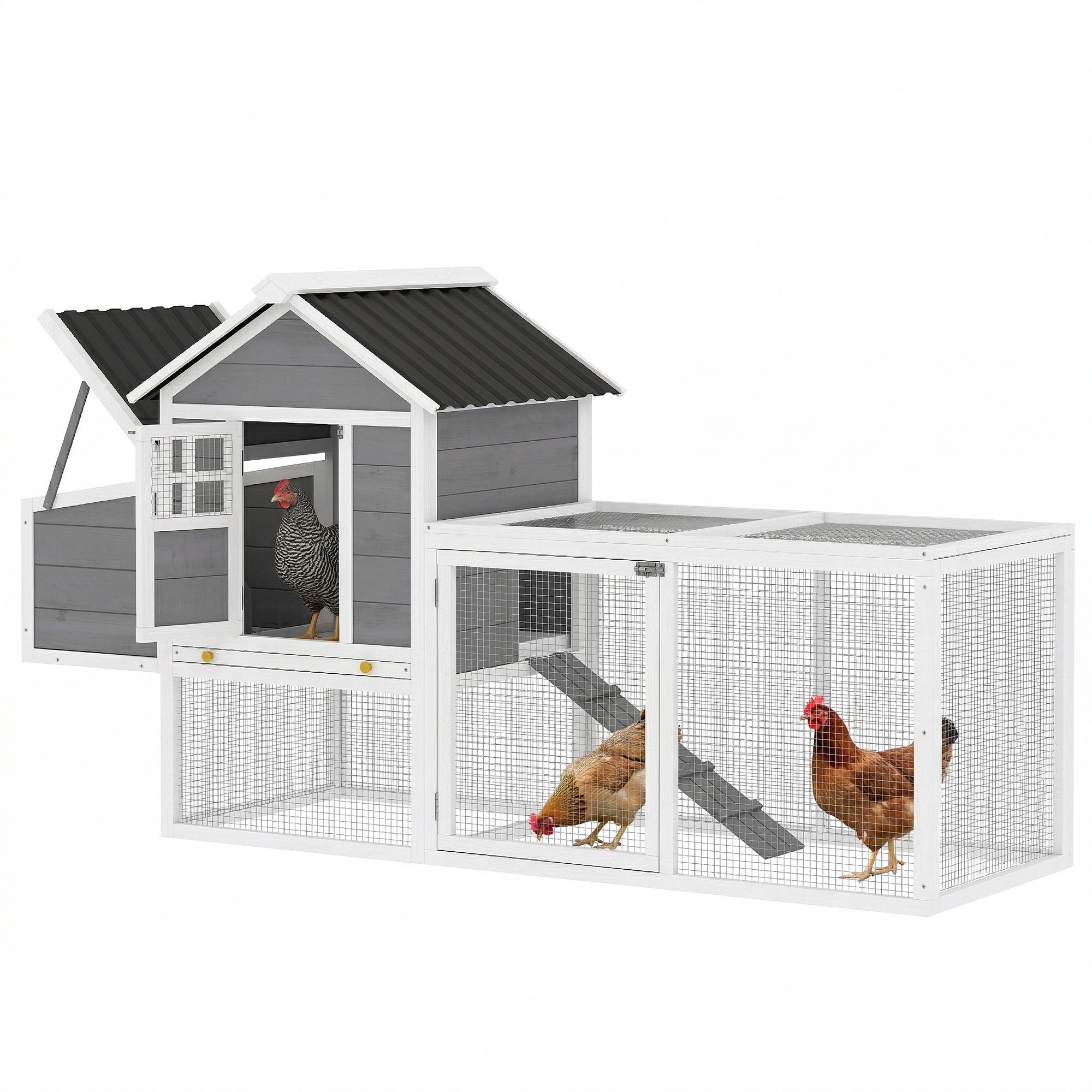 82" Wooden Chicken Coop, Large Outdoor Hen House for 2-3 Hens, Chicken House with Nesting Box, Pull-on Tray