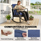 2 Piece Outdoor Wicker Rocking Chairs Rattan Porch Rockers with Cushions, Aluminum Frame for Garden, Patio, Blue