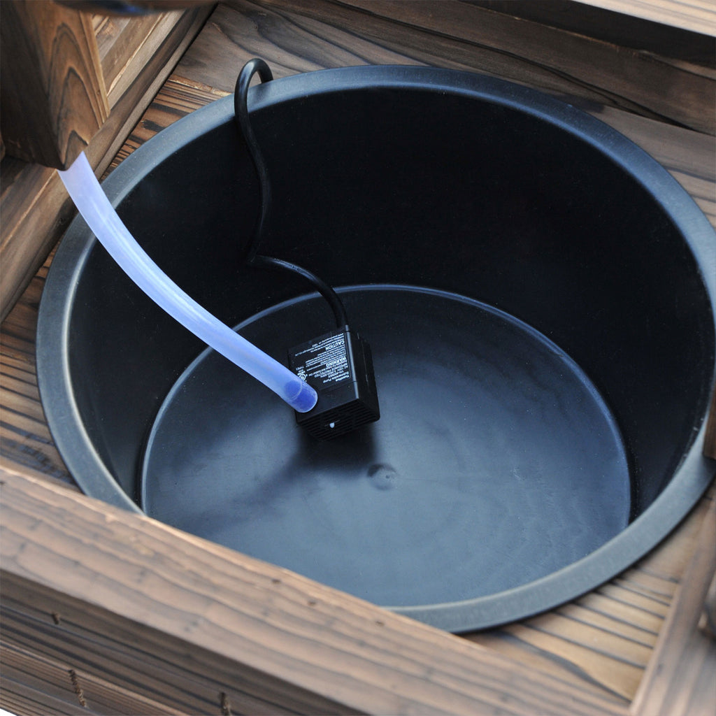 Outdoor Wooden Wishing Well Fountain with Adjustable Water Flow Rate, Rustic Waterfall Fountain, Carbonized Finish