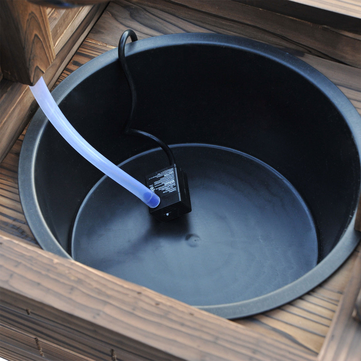 Outdoor Wooden Wishing Well Fountain with Adjustable Water Flow Rate, Rustic Waterfall Fountain, Carbonized Finish