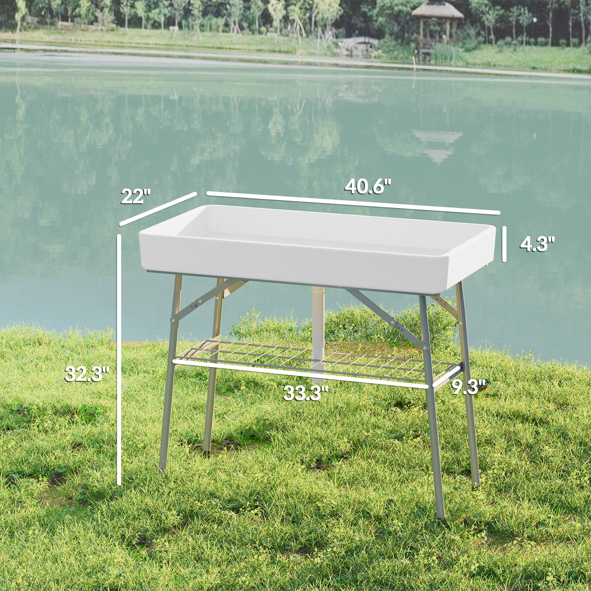 3.4ft Folding Ice Cooler Table with Drain, Fill and Chill Table Outdoor Table Cooler with Storage Shelf, Drink Cooler for Parties Picnic BBQ Camping Wedding, White